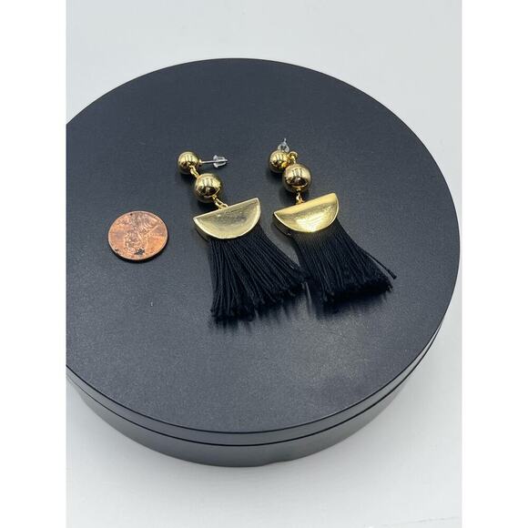 J. Crew Gold Tone Black Fringe Dangle Earrings - Picture 15 of 16